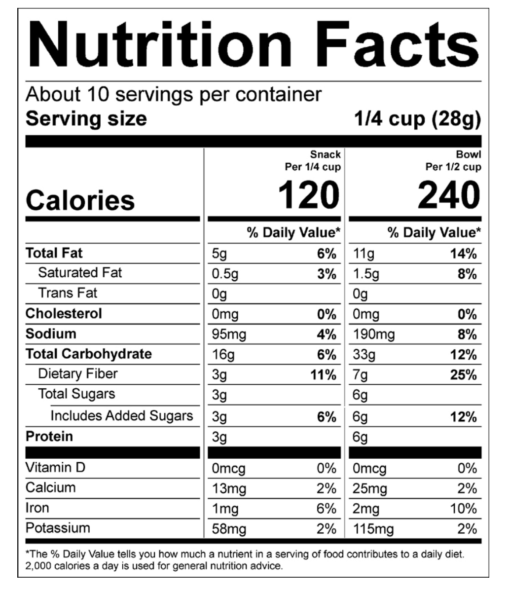 Ancient Grain Granola Nutrition Label