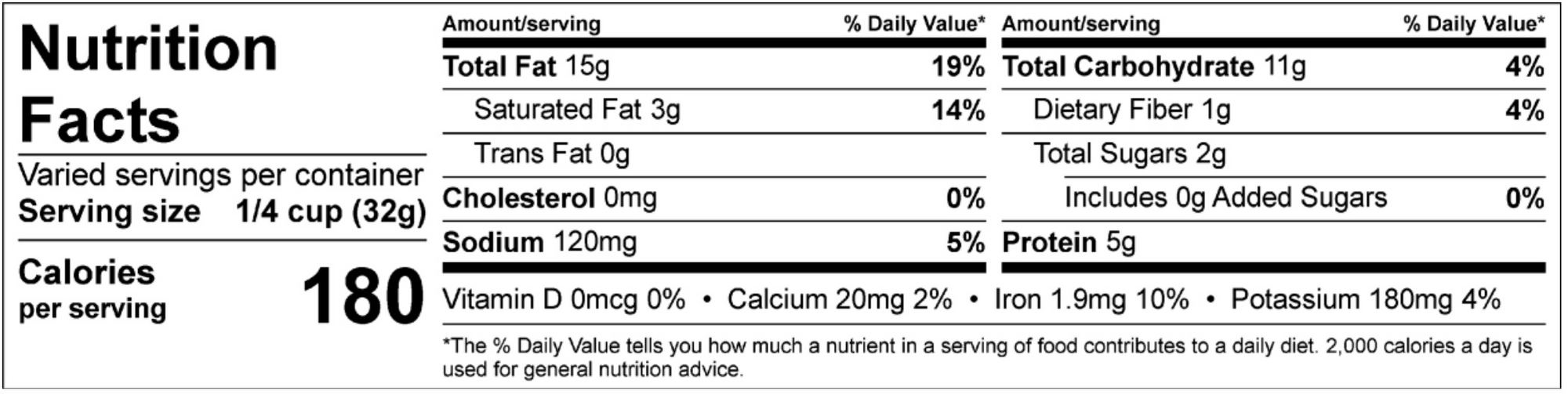 Garlic Herb Cashews Nutrition Label