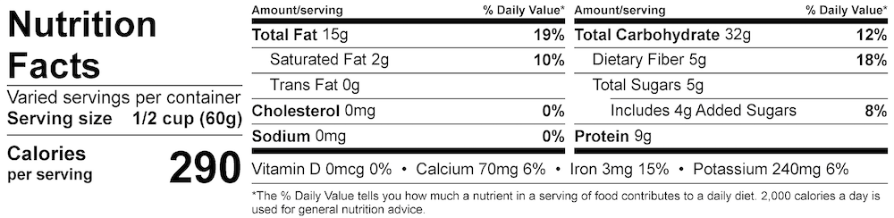 Gluten Free Classic Granola Nutrition Label