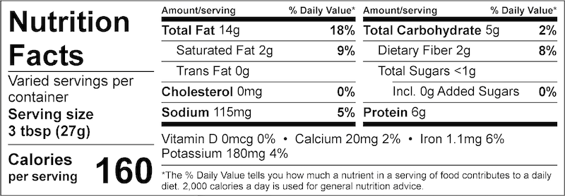 Keto Power Trail Mix Nutrition Label