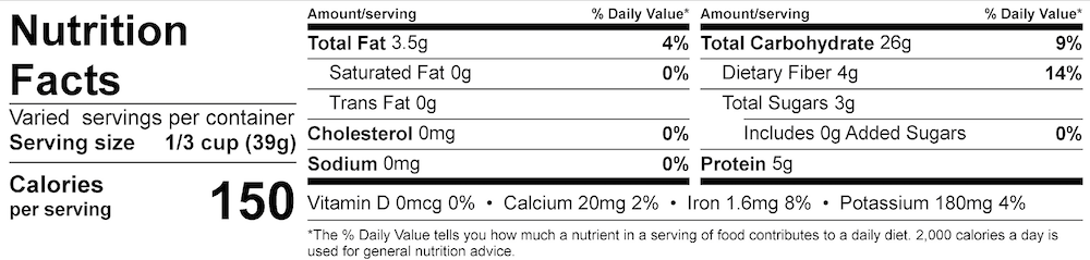 Swiss Style Muesli Nutrition Label