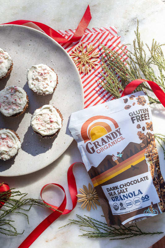Mini Peppermint Chocolate Cheesecakes with Grandy Organics Dark Sea Salt Granola