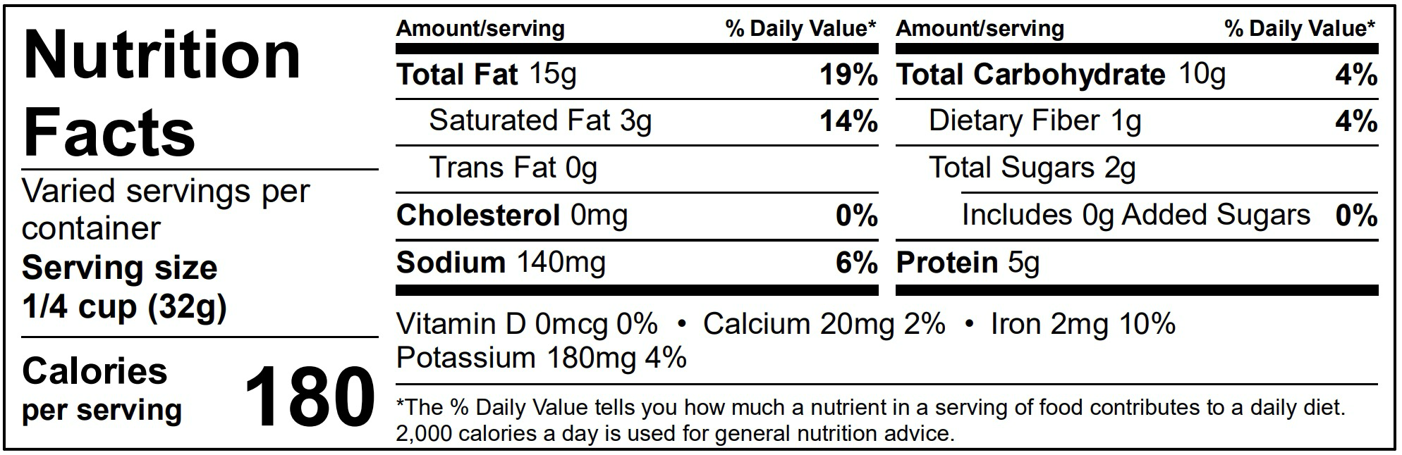 Curry Roasted Cashews Nutrition Label