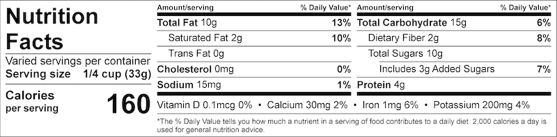 Dark Chocolate Almond Trail Mix Nutrition Label