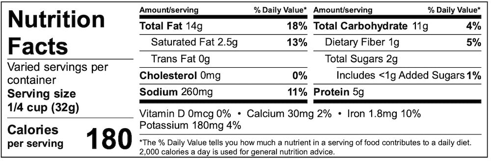 Everything Bagel Cashews Nutrition Label