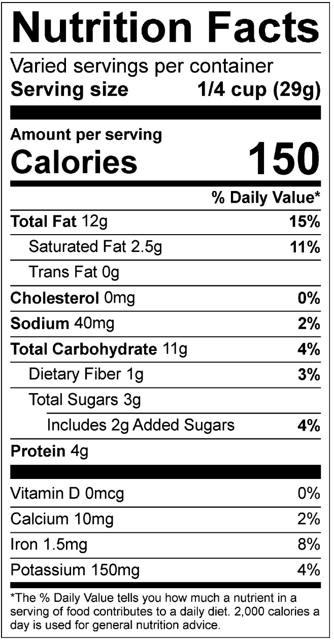Maple Roasted Cashews Nutrition Label