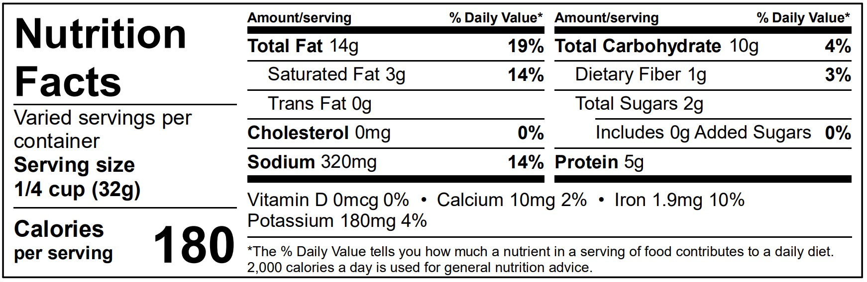 Roasted Salted Cashews Nutrition Label