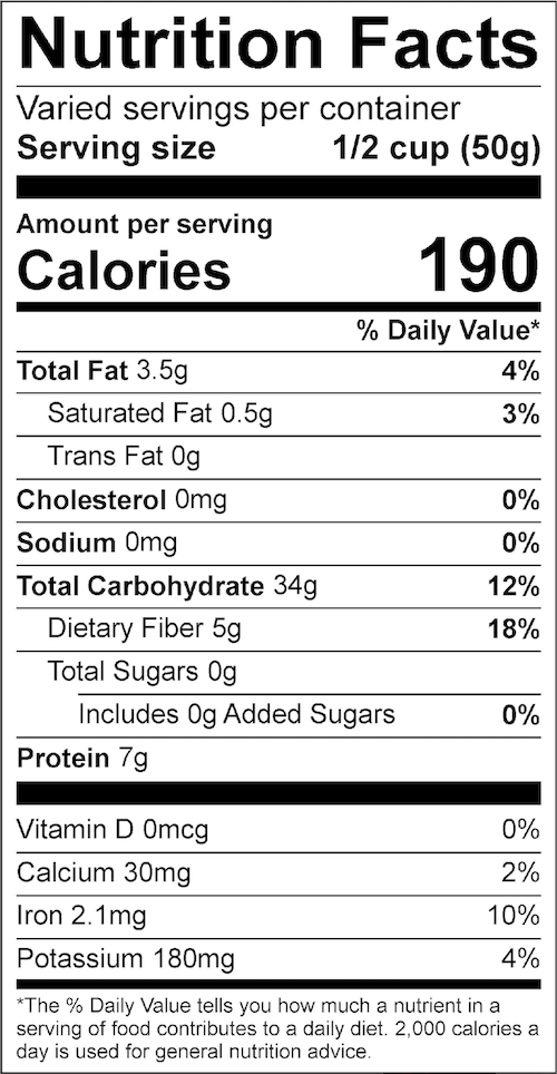 Rolled Oats Nutrition Label