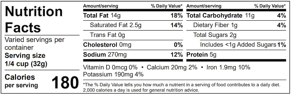 Spicy Chipotle Cashews Nutrition Label