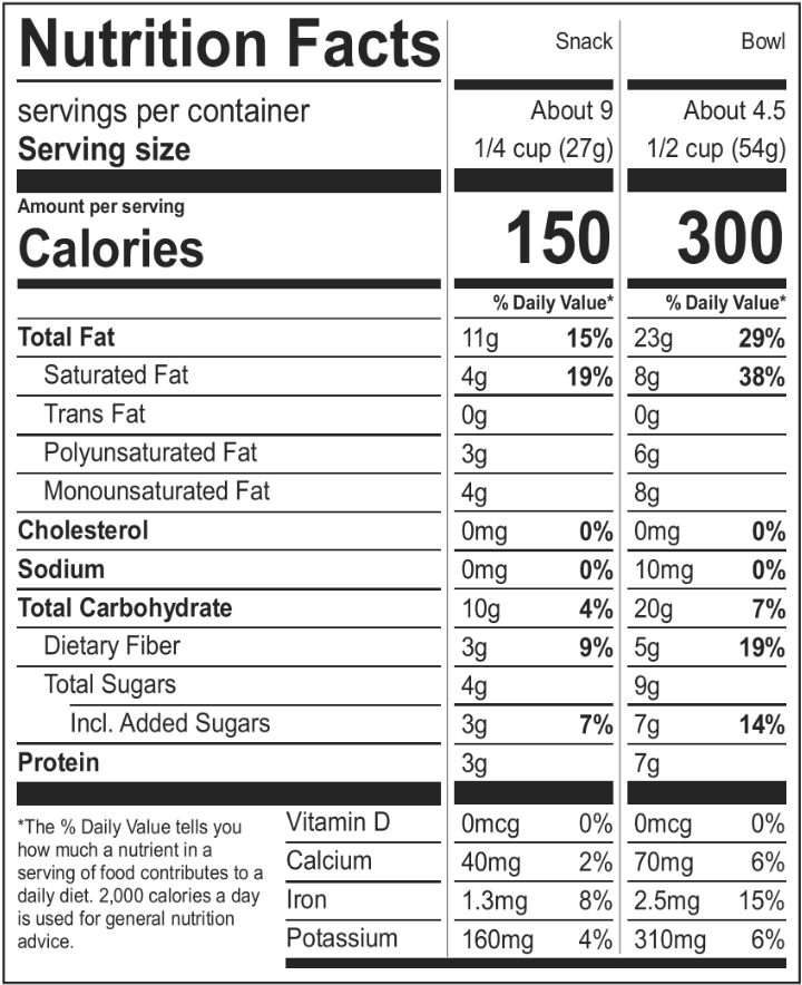 Original Coconola Nutrition Label